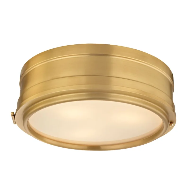 Industrial Lighting for Textile MillsRye 14 in. 3 Lights Flush Mount Light Brass Finish Industrial Lighting for Textile MillsRye 14 in. 3 Lights Flush Mount Light Brass Finish