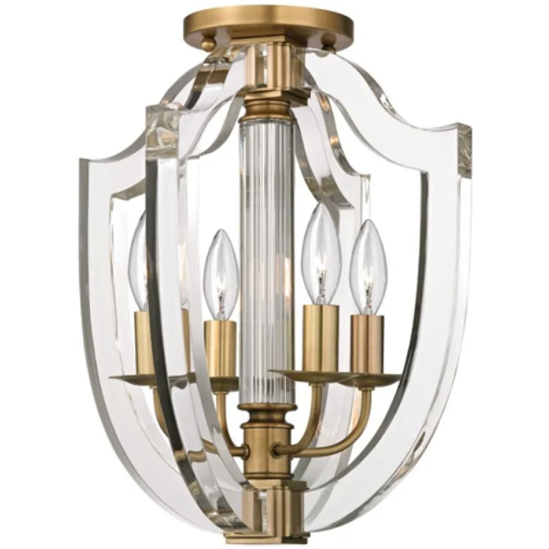 Industrial Lighting for Printing Press FacilitiesArietta 15 in. 4 Lights Semi flush Mount Light Brass finish Industrial Lighting for Printing Press FacilitiesArietta 15 in. 4 Lights Semi flush Mount Light Brass finish