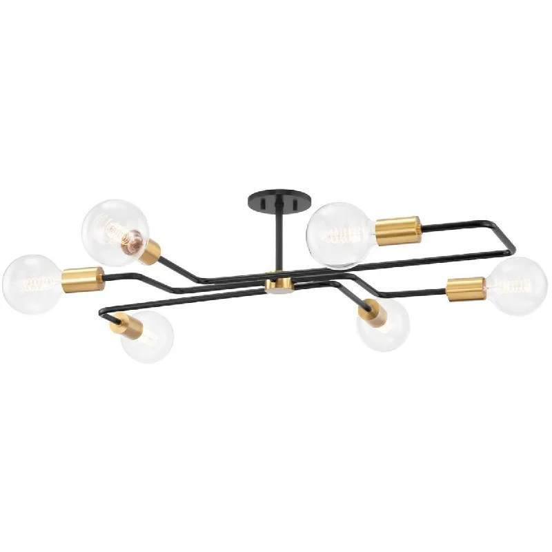 Shock - Resistant Industrial Lighting for Vibrating Machinery AreasJena 40 in. 6 lights Semi flush Mount Light Black & Brass finish Shock - Resistant Industrial Lighting for Vibrating Machinery AreasJena 40 in. 6 lights Semi flush Mount Light Black & Brass finish