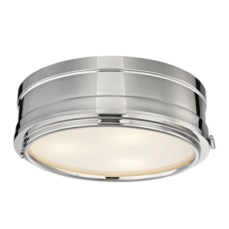 Industrial Exit Sign Lighting for Quick EvacuationRye 14 in. 3 Lights Flush Mount Light Polished Nickel Finish Industrial Exit Sign Lighting for Quick EvacuationRye 14 in. 3 Lights Flush Mount Light Polished Nickel Finish