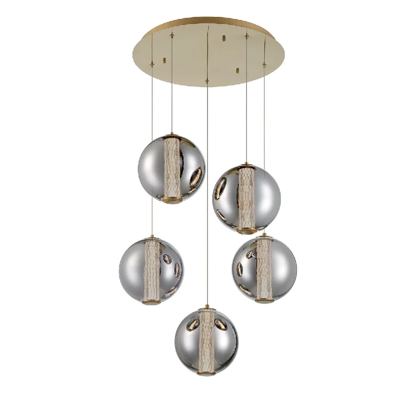 Durable Industrial Lighting for Harsh EnvironmentsAtomo 5 Lights 26 in. LED Pendant Light Gold Finish Durable Industrial Lighting for Harsh EnvironmentsAtomo 5 Lights 26 in. LED Pendant Light Gold Finish