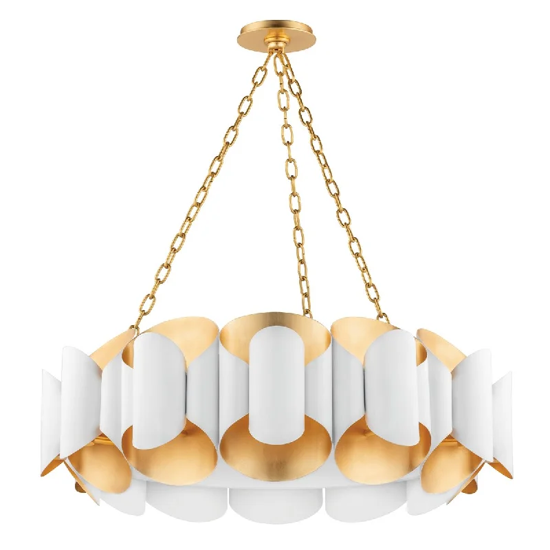Industrial Lighting for Printing Press FacilitiesBanks 35 in. 12 Lights Chandelier Gold & White Finish Industrial Lighting for Printing Press FacilitiesBanks 35 in. 12 Lights Chandelier Gold & White Finish