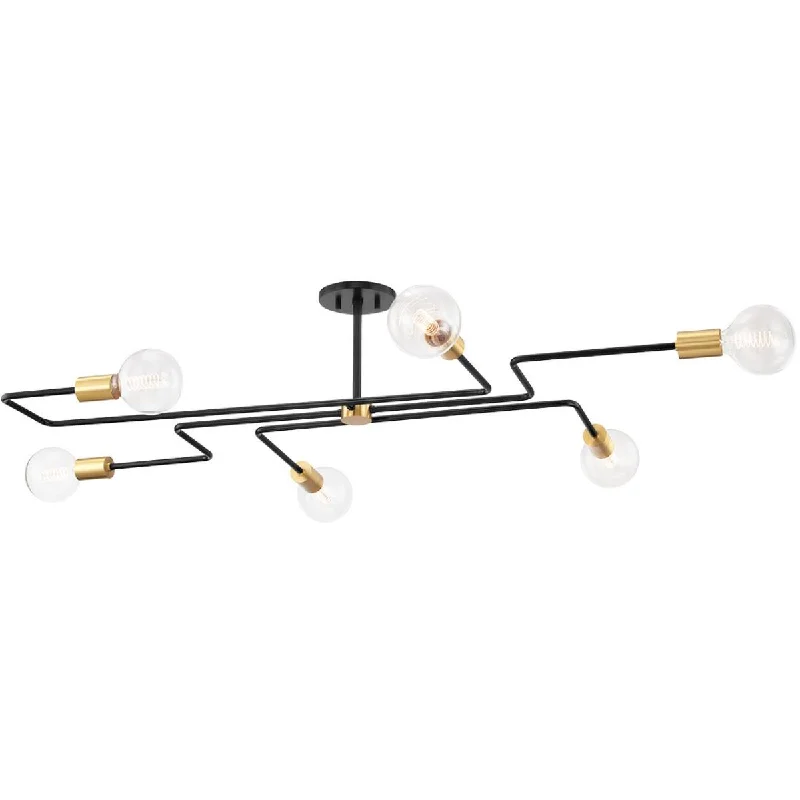Industrial Flood Lighting for Outdoor Loading DocksJena 68 in. 6 lights Semi flush Mount Light Black & Brass finish Industrial Flood Lighting for Outdoor Loading DocksJena 68 in. 6 lights Semi flush Mount Light Black & Brass finish