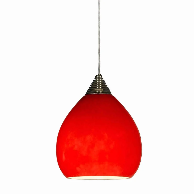 Glass Ceiling Lights with Frosted, Colored, or Etched GlassGlass Ceiling Lights with Frosted, Colored, or Etched GlassBenzara Integrated Led Glass Pendant Lighting with Dimmer Feature, Red and Silver