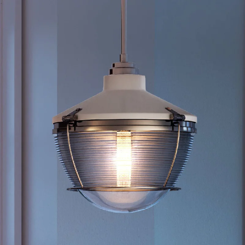 Retro Ceiling Lights Inspired by the 1950s and 1960s DesignRetro Ceiling Lights Inspired by the 1950s and 1960s DesignUEX2402 Luxe Industrial Pendant 14''H x 14''W, Polished Chrome & True White Finish, Glenview Collection