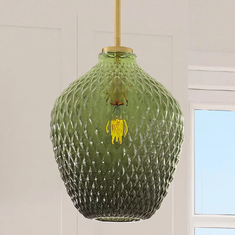 Bohemian Ceiling Lights with Beads, Tassels, and Colorful GlassBohemian Ceiling Lights with Beads, Tassels, and Colorful GlassULB2240 Mid-Century Modern Pendant , 13''H x 11''W, Brushed Brass and Stained Glass Finish, Cardiff Collection