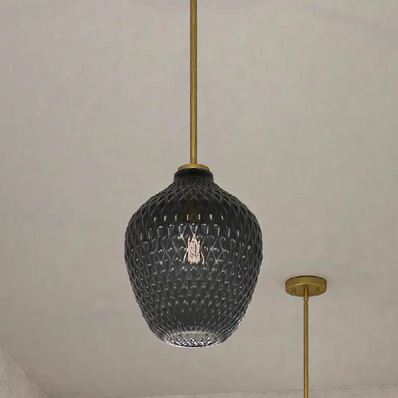 Art Deco Ceiling Lights with Geometric Patterns and Metallic FinishesArt Deco Ceiling Lights with Geometric Patterns and Metallic FinishesULB2241 Mid-Century Modern Pendant , 13''H x 11''W, Brushed Brass and Stained Glass Finish, Cardiff Collection