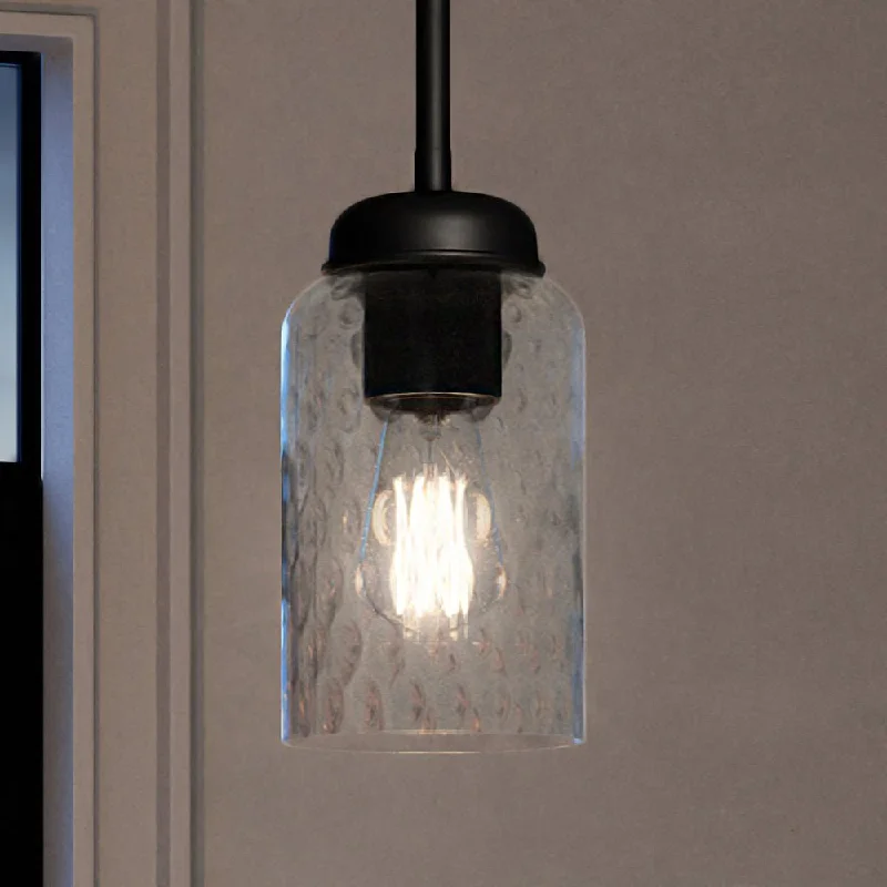 Glass Ceiling Lights with Frosted, Colored, or Etched GlassGlass Ceiling Lights with Frosted, Colored, or Etched GlassUQL3823 Classic Pendant 7.75''H x 4''W, Matte Black Finish, Newquay Collection