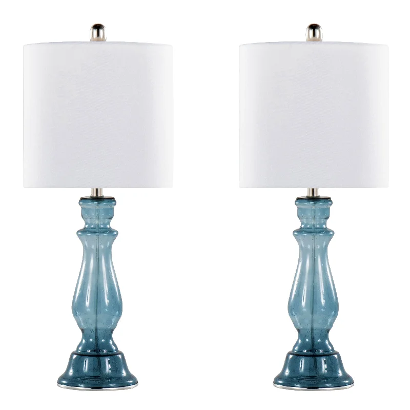 Lt. Blue Seeded Glass/Polished Nickel/White Linen