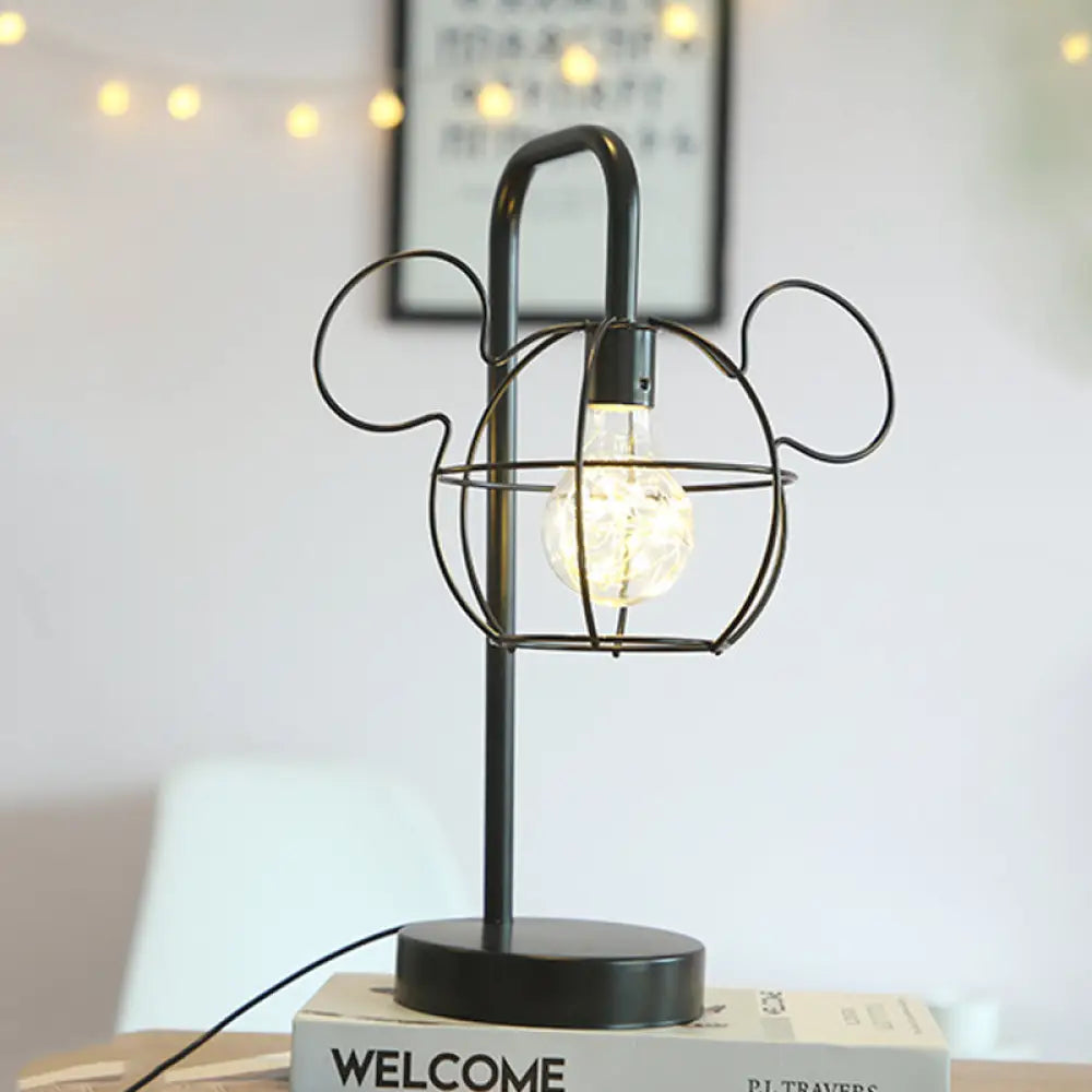 rustic farmhouse table lamps for cozy kitchensrustic farmhouse table lamps for cozy kitchensBlack Mouse Head LED Nightstand Lamp for Kids with Adjustable Gooseneck Arm and Cage Design