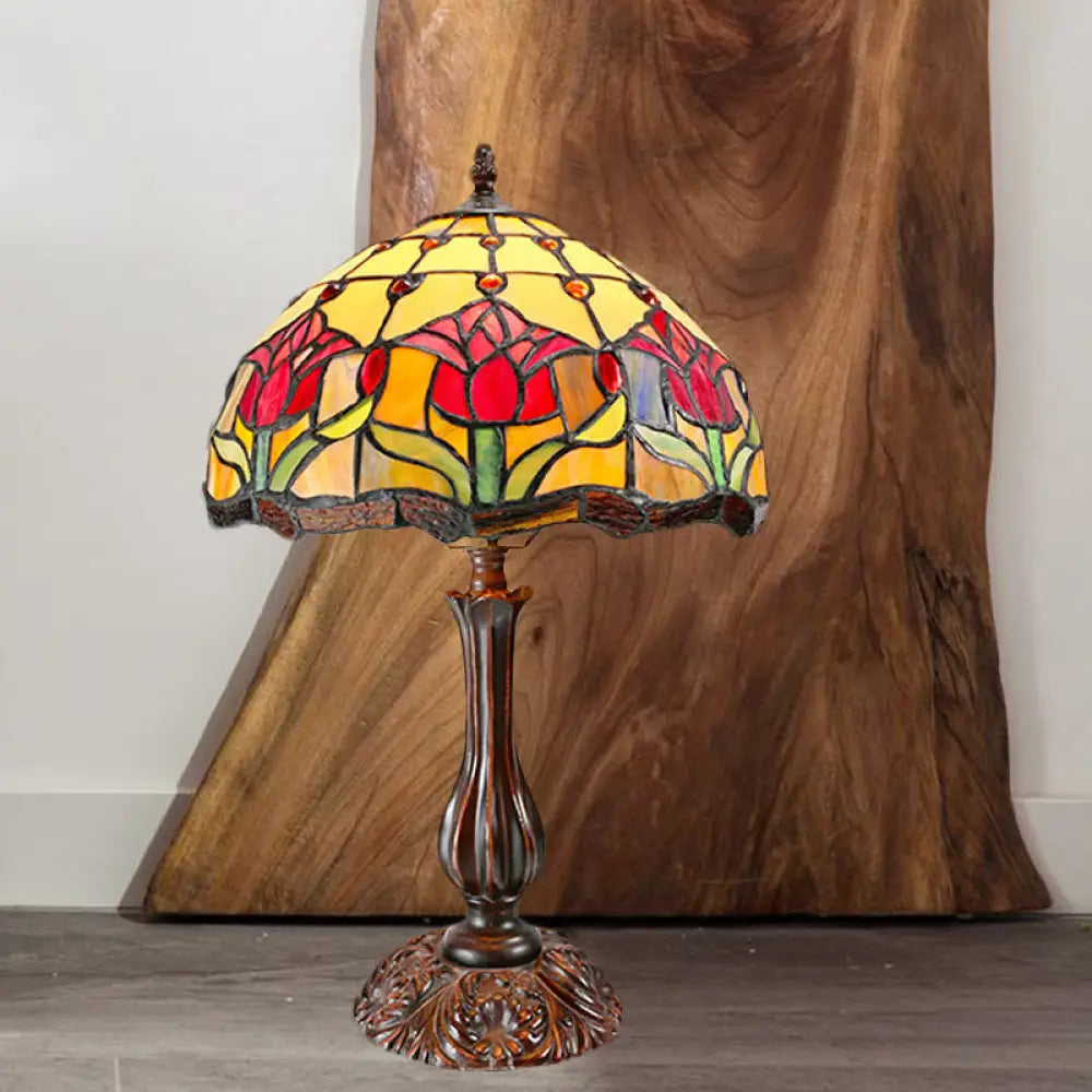 rustic farmhouse table lamps for cozy kitchensrustic farmhouse table lamps for cozy kitchensEleonora - Tiffany Dome Shade Cut Glass Nightstand Light Tiffany 1 Light Bronze Night Table Lamp with Flower Pattern