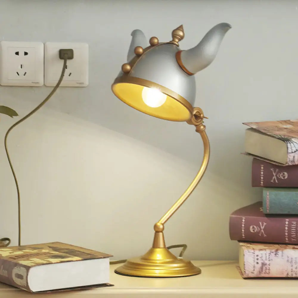 metal table lamps with a matte black finish for a sleek appearancemetal table lamps with a matte black finish for a sleek appearanceFlorine - Gray Ox Horn Helm Shape Study Lamp: Modern Single Bulb Task Light with